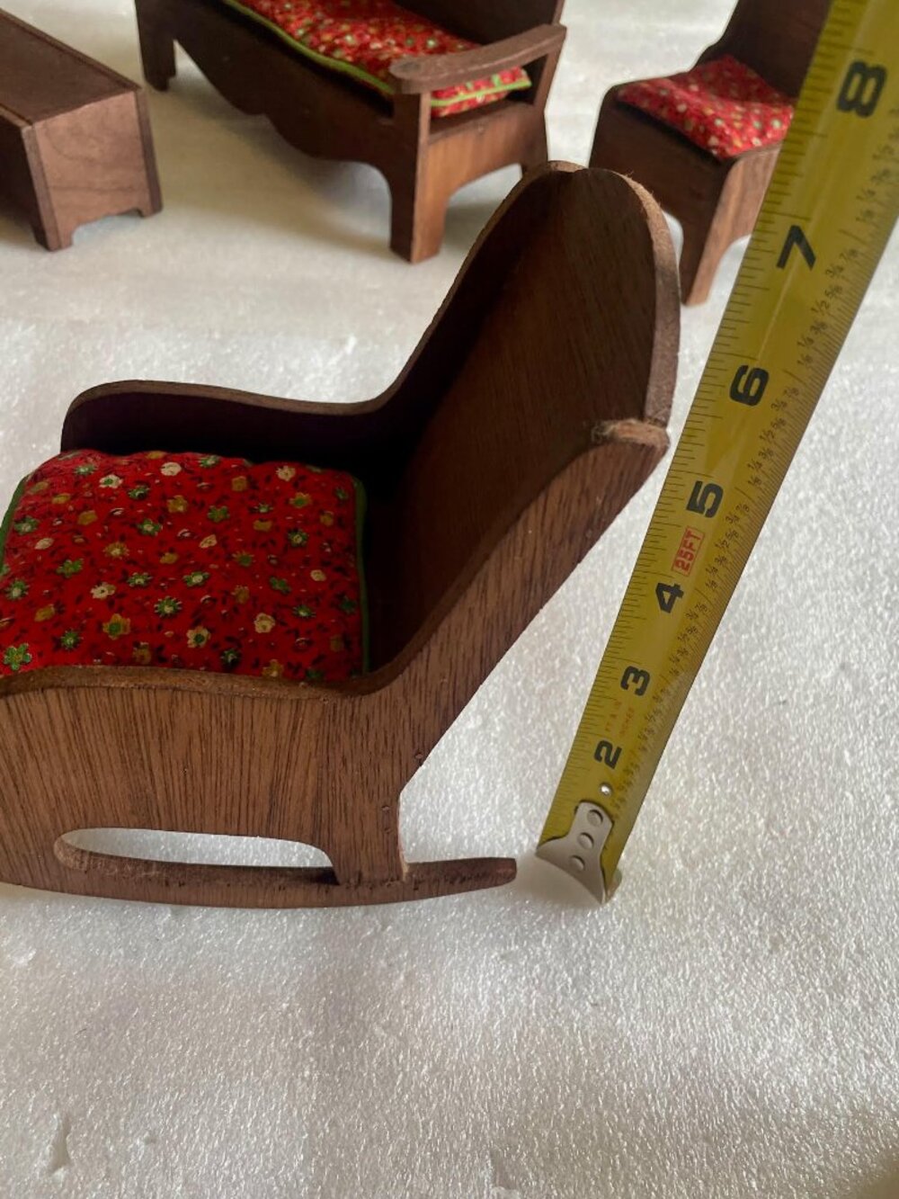 Vintage Wood Doll Furniture Set 9 Pc w Cushions Primitive Style - Picture 10 of 12